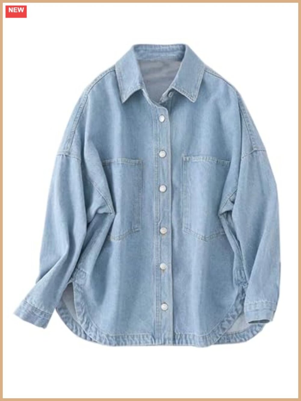 Oversized Denim Shirt Jacket Button Down Long Sleeve Cotton Blend Womens